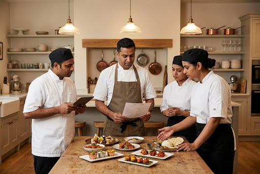 Chefs customizing a catering menu